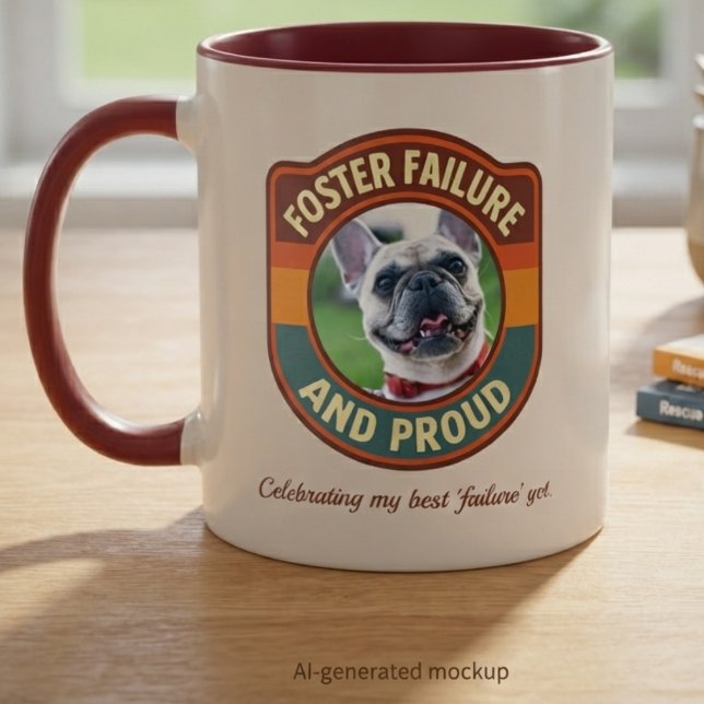 Mug Échec d'adoption et fier cadeau rétro pour refuge  (Retro animal rescue gift mug celebrating the proud journey of fostering a new best friend.)