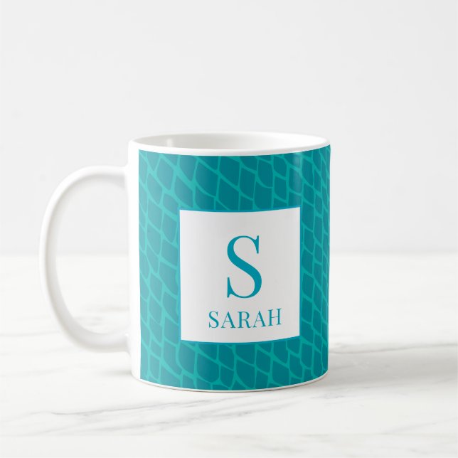 Mug Échelle de sarcelle vibrante Monogramme de sirène  (Gauche)