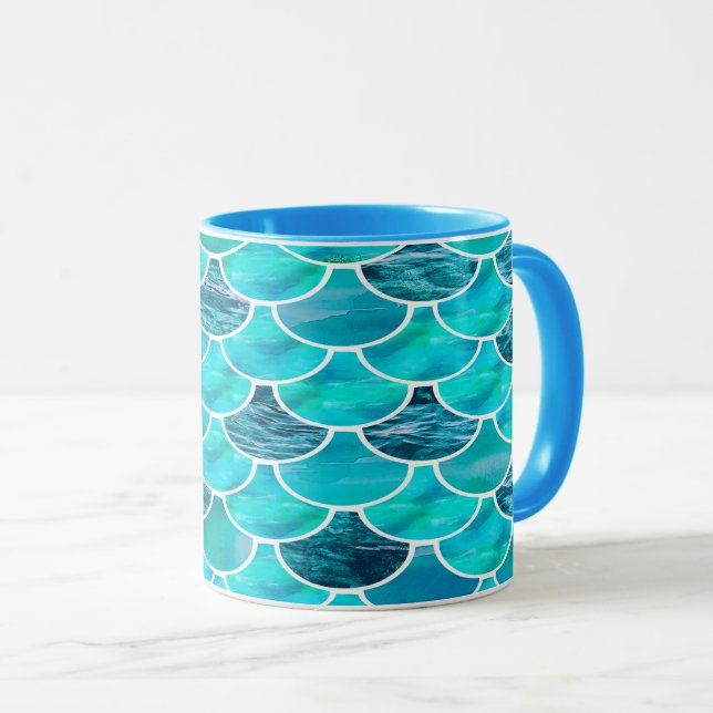 Mug Échelle de sirène motif turquoise menthe vert bleu (Devant droit)