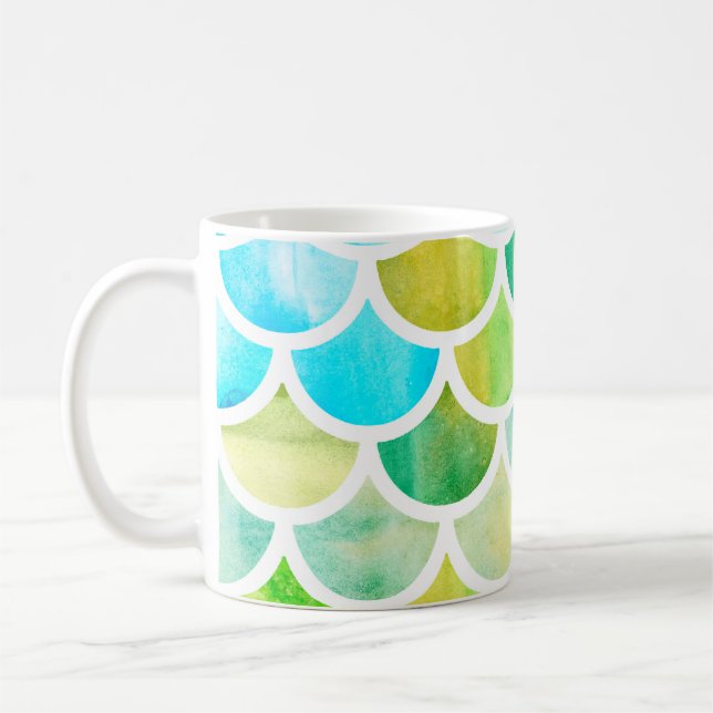 Mug Échelles de sirène. Aquarelle écailles de poisson. (Gauche)