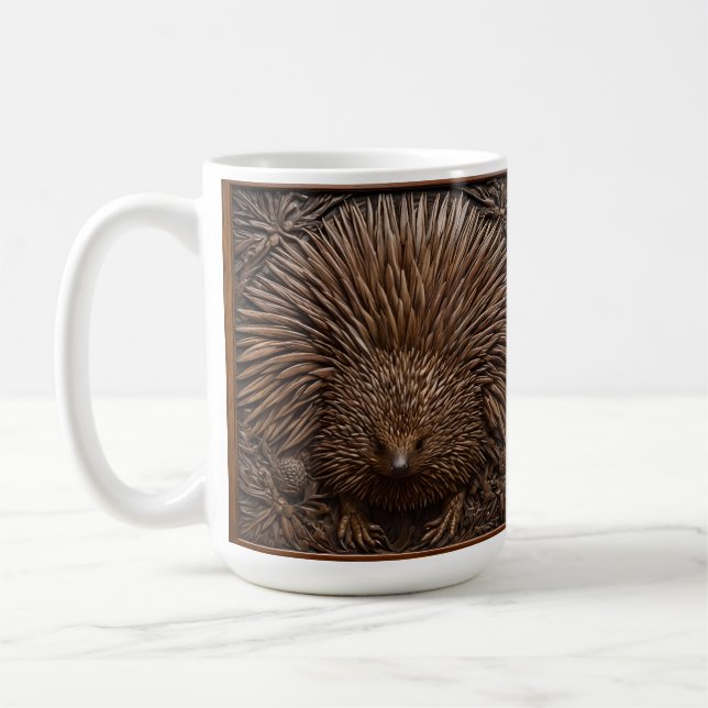 Mug Echidna australienne sculptée en bois (Gauche)