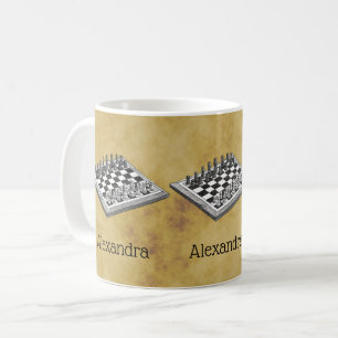 Mug Échiquier et jeu d'échecs vintage WBG en détresse