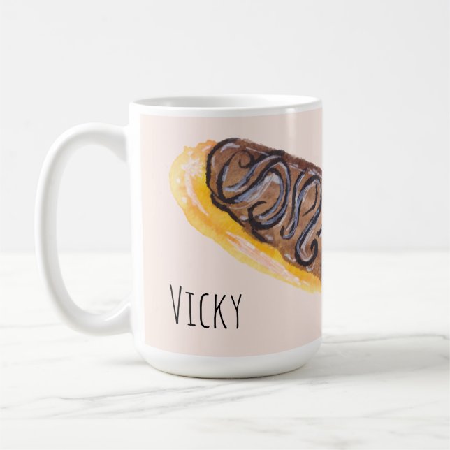 Mug Éclairs Donuts Aquarelle Amusant Caprice Rose (Gauche)