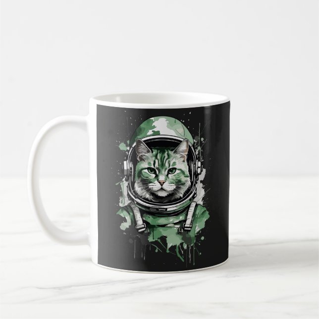 Mug Éclat de chat de l'astronaute vert (Gauche)