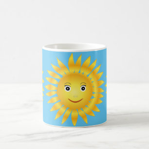 Mug éclat heureux du soleil. Arrière - plan bleu