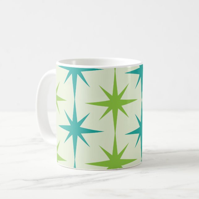 Mug Éclats Atomiques de Style Milieu de Siècle Vert et (Devant gauche)