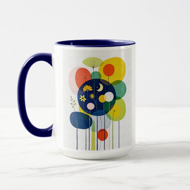 Mug Écléctique Botanique Foncé Rétro Moderne Floraison (Gauche)