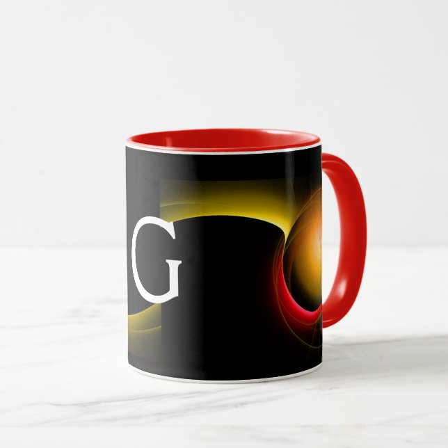 Mug ECLIPSE MONOGRAM Rouge Jaune Orange Noir Fractées (Devant droit)