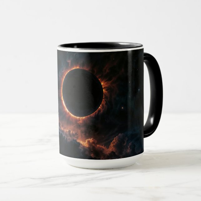 Mug Éclipse solaire qui inspire Awe AI Art de Xzendor7 (Devant droit)