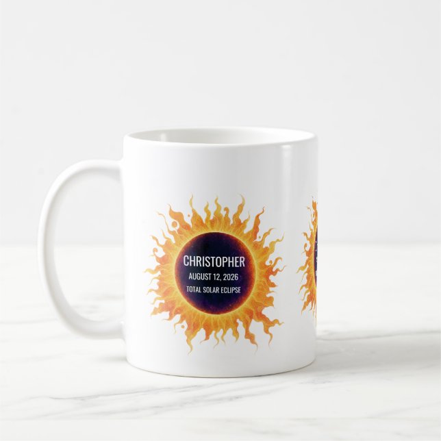 Mug Éclipse solaire totale aquarelle audacieuse Nom 20 (Gauche)