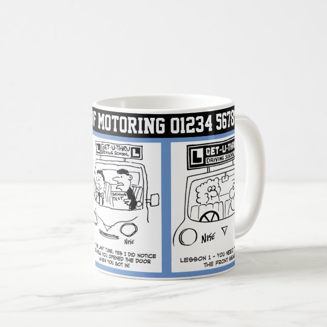 Mug École de conduite. 3 Caricatures de l'école de con (Devant droit)