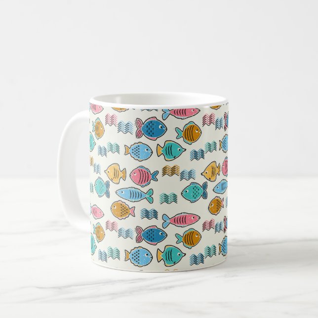 Mug École d'estampilles de blocs de poissons (Devant gauche)