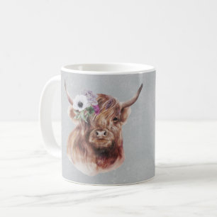 Mug Écossais Brown Highland Fleurs de vache personnali