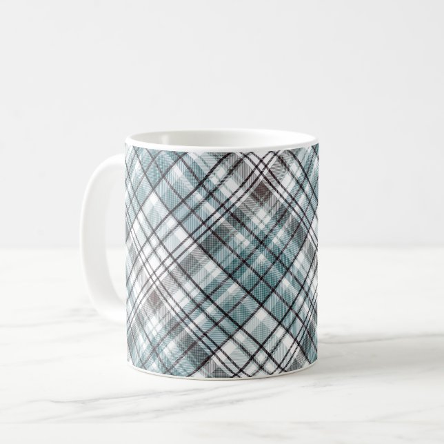 Mug Écossais, noir et blanc, tartan, élégant, classiqu (Devant gauche)