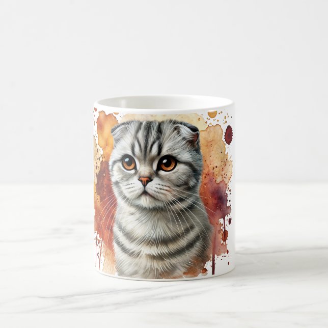 Mug Écossais Plier Argent Tabby Chat Aquarelle (Centre)