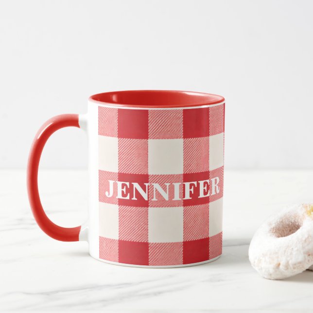 Mug Écossais rouge nom personnalisé (Avec donut)