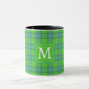 Mug Écossais vert & carreaux tartan bleu monogramme no