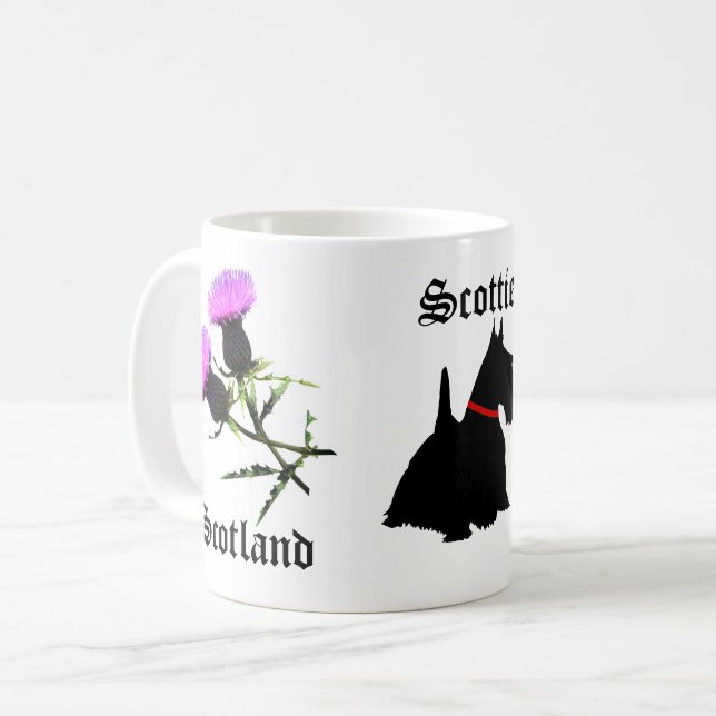 Mug Écosse terrier écossais/Scottie, fleur chardon  (Devant gauche)