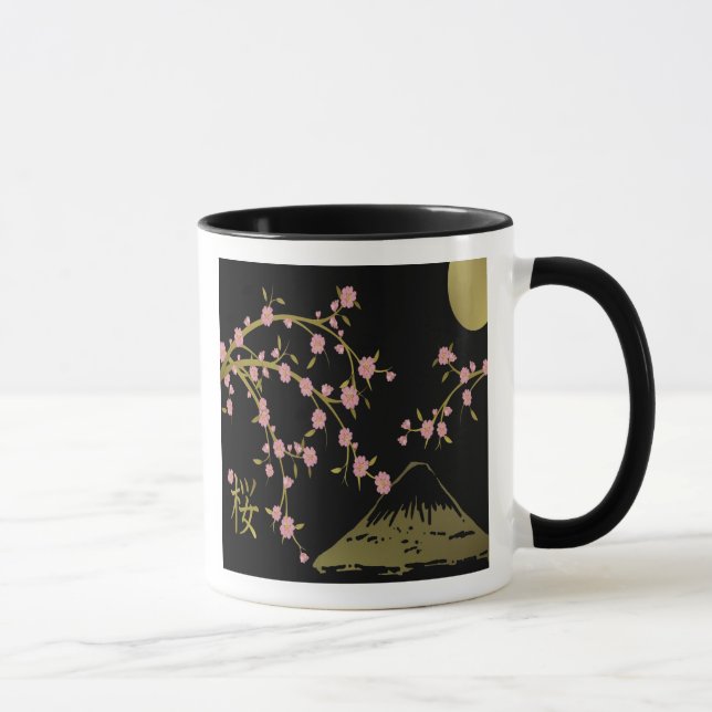 Mug Écran Japonais Rose Cerisier Or Noir (Droite)
