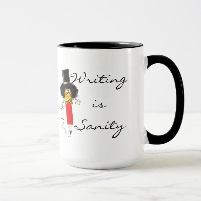 Mug Ecrire est Sanity, Funny Clown Tête sur crayon (Droite)