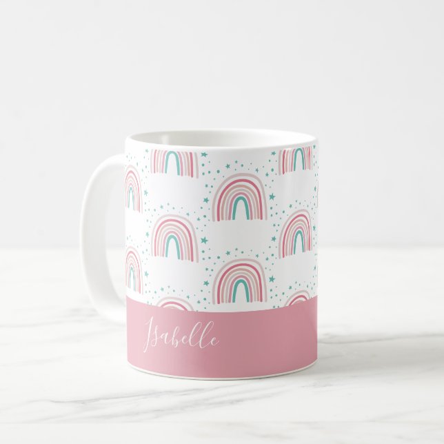 Mug Ecriture arc-en-ciel rose fille moderne personnali (Devant gauche)