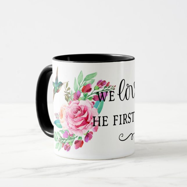 Mug Écriture Bible Verse Rose Rose Oiseau Religieux (Devant gauche)