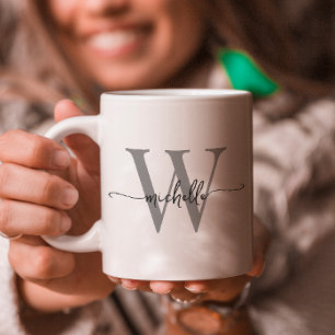 Mug Écriture Calligraphique de Nom Monogramme Blanc Él