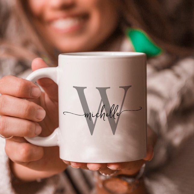 Mug Écriture Calligraphique de Nom Monogramme Blanc Él (Créateur téléchargé)