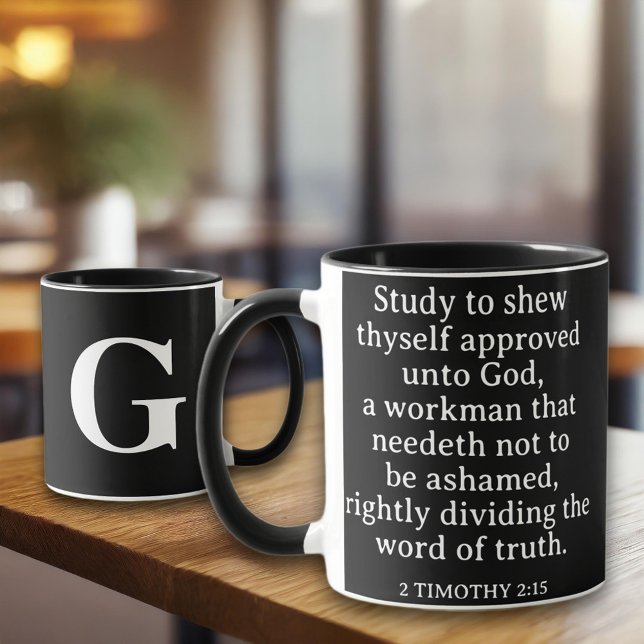 Mug Écriture chrétienne 2 Timothée 2:15 KJV Monogramme (Créateur téléchargé)