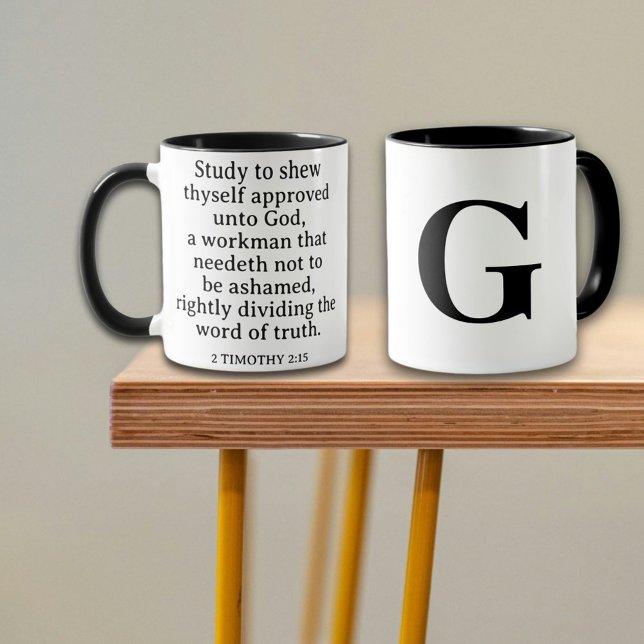 Mug Écriture chrétienne 2 Timothée 2:15 Monogramme (Créateur téléchargé)