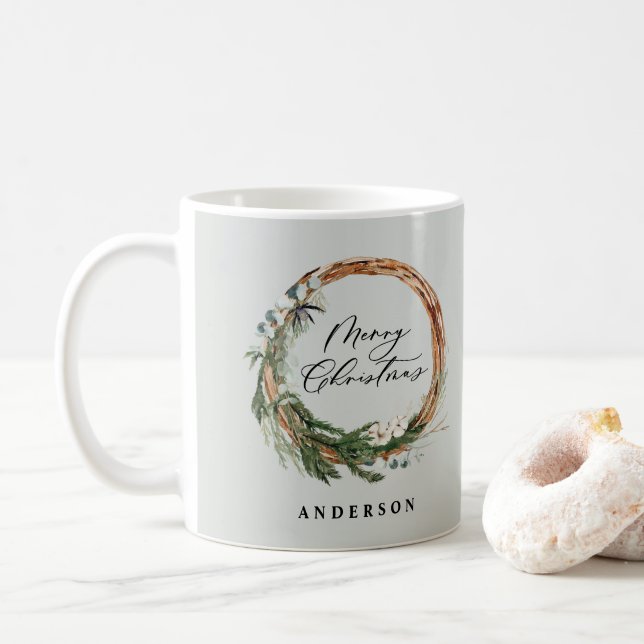 Mug Écriture de feuille minimale moderne Noël (Avec donut)