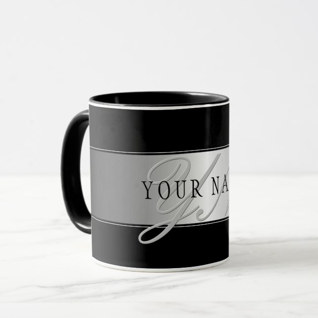 Mug Écriture de monogramme élégante et modifiable | No (Devant gauche)