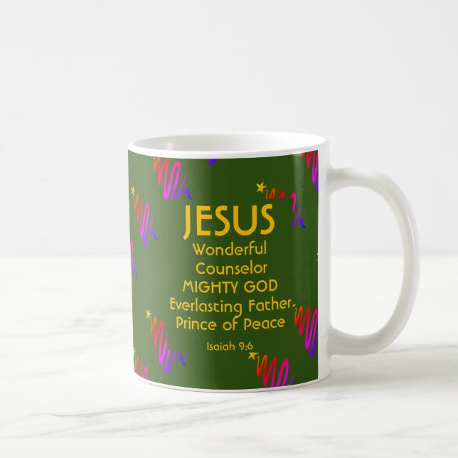 Mug Écriture de Noël de JÉSUS Ésaïe 9:6 VERT (Droite)