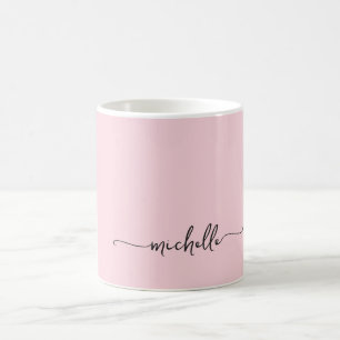 Mug Écriture de nom de monogramme rose blush élégant m