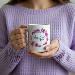 Mug Écriture de pinceau de Nana Cérémonie rose de papi