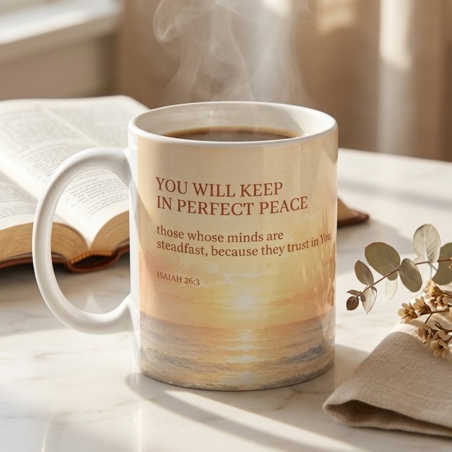 Mug Écriture de plage d'Isaïe 26:3 Paix Parfaite Foi (Créateur téléchargé)