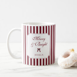 Mug Écriture Élégante Rayures Rouges Noël Personnalisé
