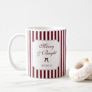 Mug Écriture Élégante Rayures Rouges Noël Personnalisé