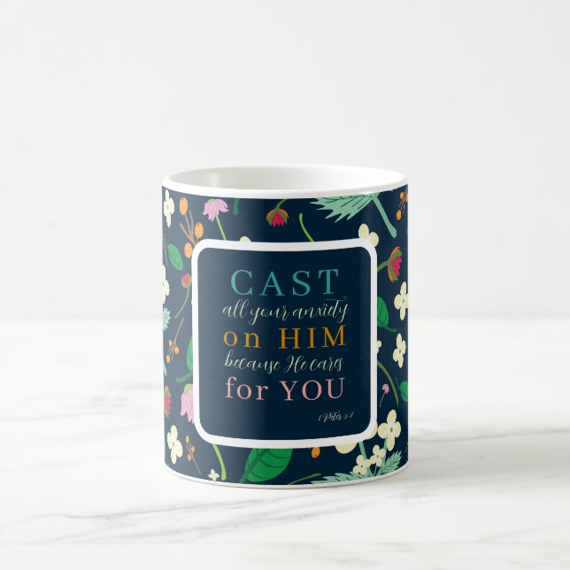 Mug Écriture florale 1 Pierre 5:7 (Centre)