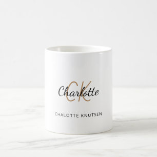 Mug Écriture initiale en or blanc monogramme élégant