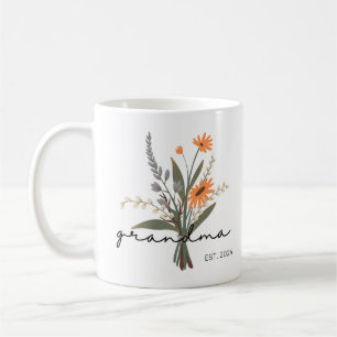 Mug Écriture manuscrite minimaliste Grand-mère Flower