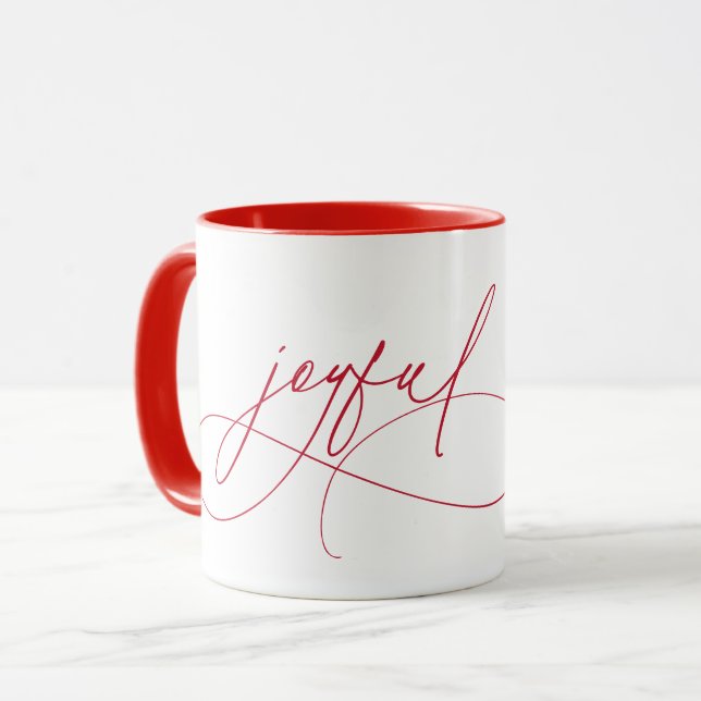 Mug Écriture manuscrite minimaliste joyeux rouge (Devant gauche)