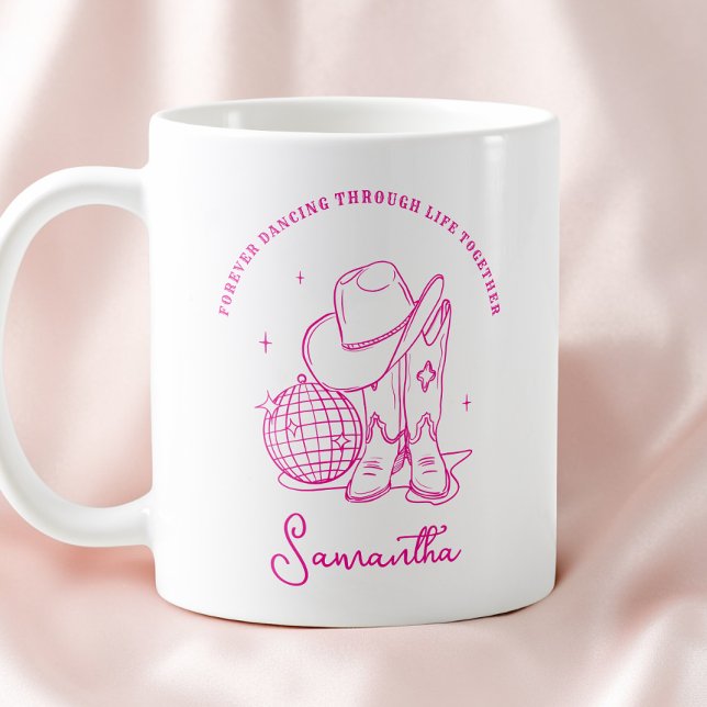 Mug Écriture moderne rose cowgirl disco occidentale Bf (Modern Script Pink Western Disco Cowgirl Bff Coffee Mug)