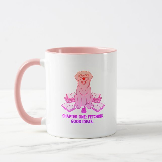 Mug Écrivain Retriever Doré Rose Pastel Vaisselle de B (Gauche)