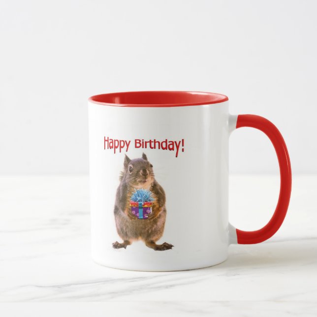 Mug Écureuil de joyeux anniversaire avec le présent (Droite)