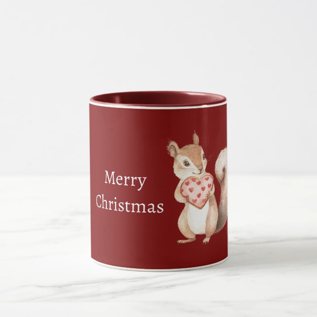 Mug Écureuil de Noël aux cœurs rouges (Centre)