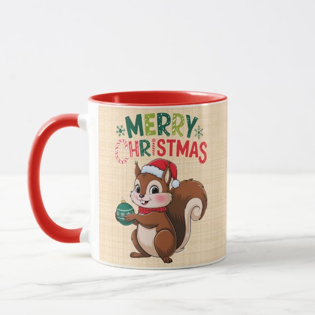 Mug Écureuil de Noël festif avec boule de noël  (Gauche)