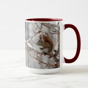 Mug Écureuil d'hiver, neige et conception rouge de