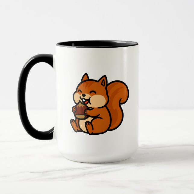 Mug Écureuil heureux mignon mangeant un gland dessin a (Gauche)