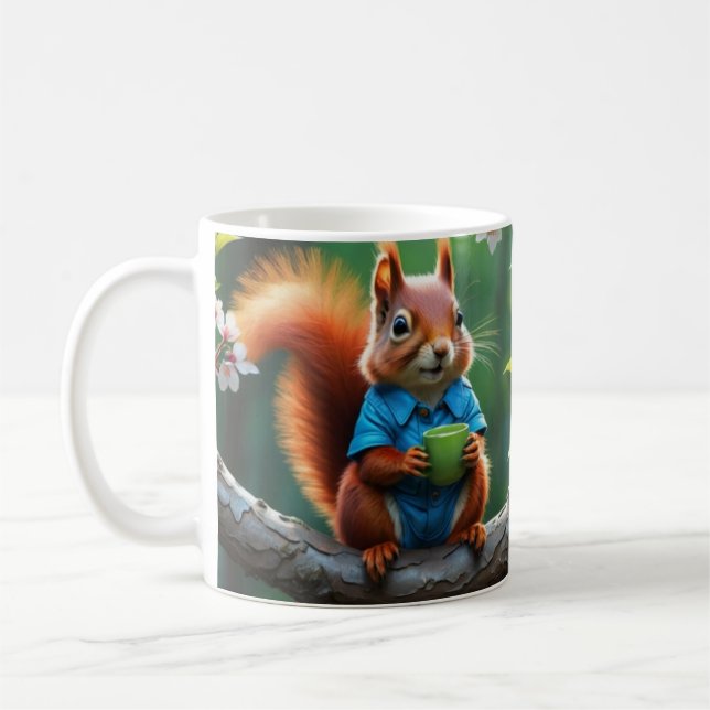 Mug Écureuil mignon assis sur la branche de l'arbre (Gauche)